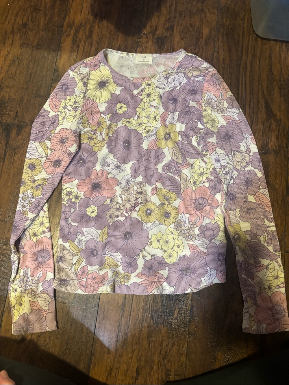 Floral Long Sleeve Top in Lavender, Pink & Yellow from Anthropologie